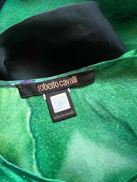 Roberto Cavalli Green Watercolor Green Silk Batwing Women’s Blouse Top Sz One Sz - Picture 12 of 16